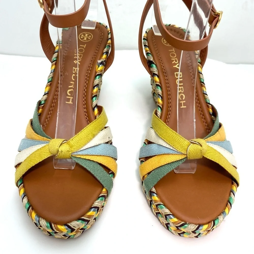 Tory Burch Multicolored Wedge Espadrilles in Yellow Tan